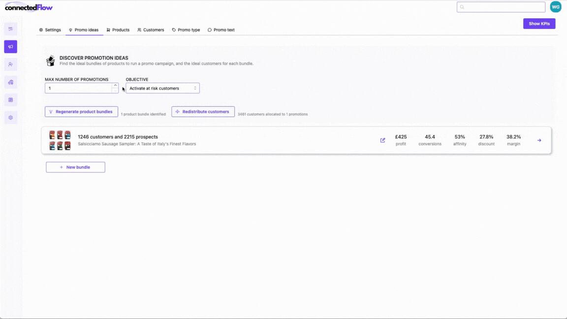 Set a business objective and let PromotionIQ get to work, surfacing the best promotions you can run to beat the objective. Whether growing AOV or reducing churn, PromotionIQ is in your corner, using AI to surface killer promotion ideas that convert.